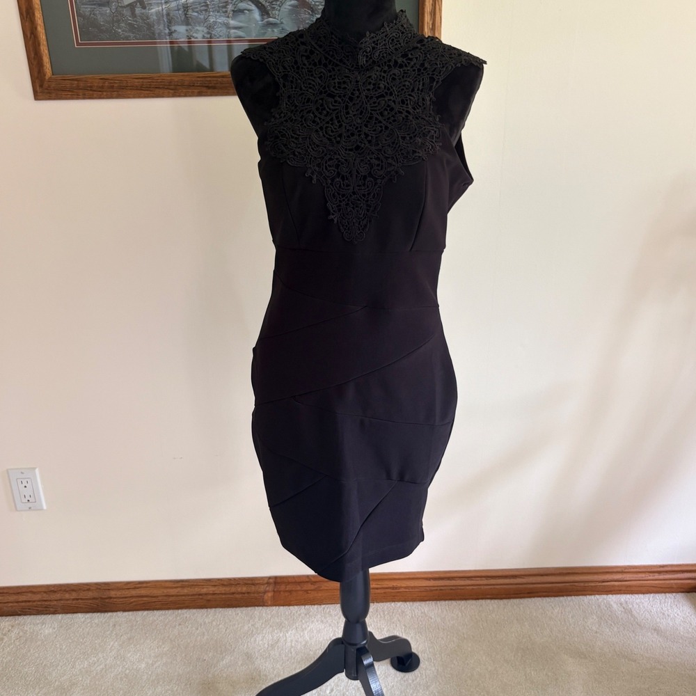 Honey‎ and Rosie Cocktail Dress Womens Large Black Lace Bodycon Sheath Evening